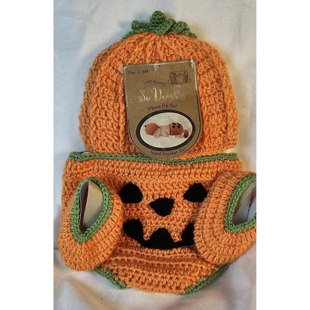 Hand Crochet 3 Piece Baby Set 0-6 Month Halloween I Am Always So 'Dorable NIP